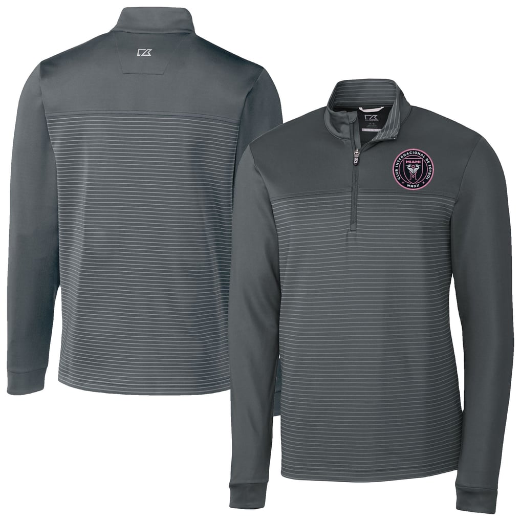  Inter Miami CF Cutter & Buck Traverse Stretch Eco Stripe Quarter-Zip Pullover Top - Gray